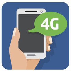 Vector flat illustration icon with the hand and mobile phone wit