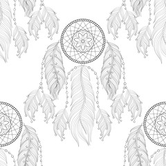 Hand drawn zentangle Dream catcher seamless pattern for adult co