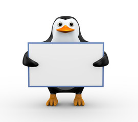 3d penguin holding empty board
