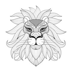 Hand drawn zentangle Ornamental Lion for adult coloring pages, p