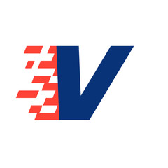 V letter with abstract checkered flag