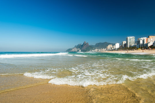 Low Waves on the Sand of Ipanema Beach in Rio de Janeiro