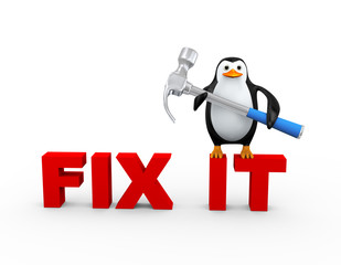3d penguin with claw hammer on fix it