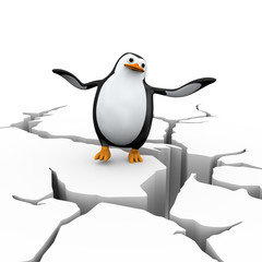 3d disbalance penguin on cracked ground