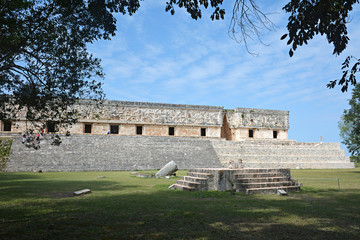 Jaguar throne and Governor's Palace in the foreground. Uxmal, Yu