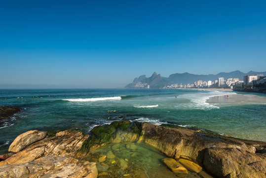 Rocks of Arpoador Beach and Ipanema Beach view in Rio de Janeiro