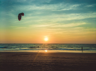 Kitesurfer on a sunset. Goa, India