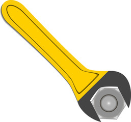Vector yellow wrench with a nut