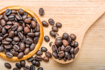 Roasted Coffee Beans background texture on wood background