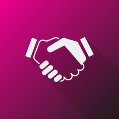 White Handshake Agreement icon on pink background
