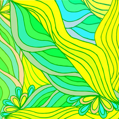 Abstract geometric background of yellow green hand drawn waves