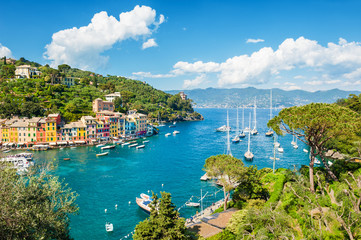 Beautiful view of Portofino, Liguria, Italy - obrazy, fototapety, plakaty