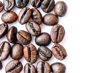 Roasted Coffee Beans background texture isolated on white backgr