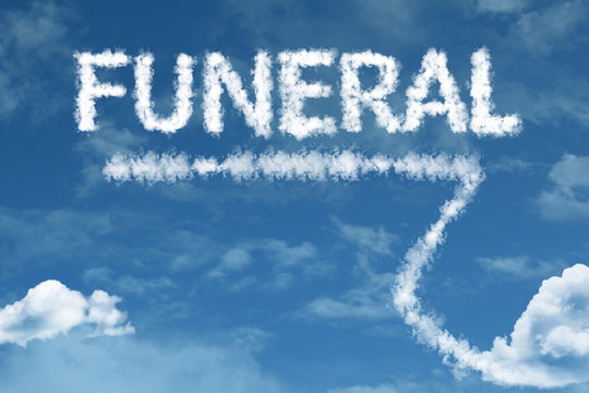 Funeral cloud word with a blue sky