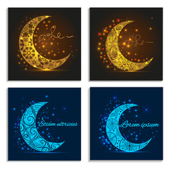 Set greeting cards  with decorative  crescent moons and lights © ARTYuSTUDIO