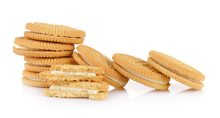 sandwich cookies with cream on white background