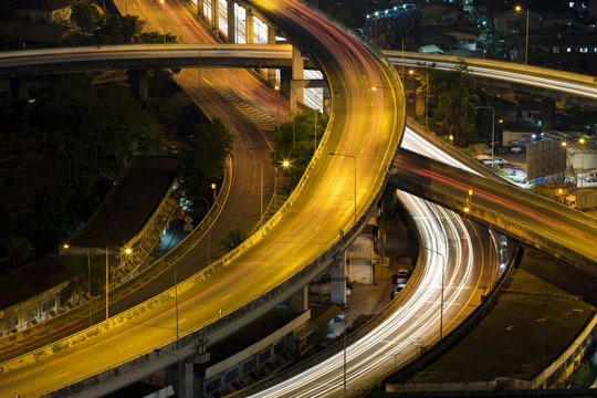 Highway or tollway in Bangkok at night.