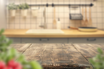 wooden desk in kitchen 