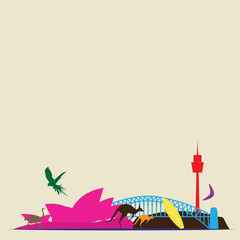 Travel Australia famous landmarks multicolored design background.  vector organized in layers for easy create your own website, brochure or marketing campaign.