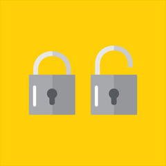 Open and closed lock in flat style. Icons of the castle. Vector illustration.