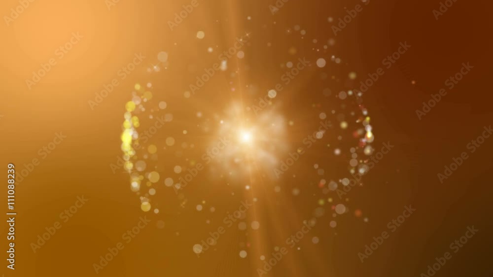 Poster abstract orange background intro with circular shape formed of small particles. light ray effect, uh