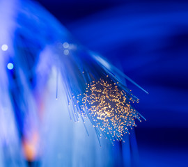 optical fibres dinamic flying from deep on technology background