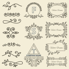 Set Logos, framework, individual ornament elements linear monogram