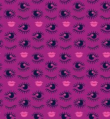 Eyes and lips silhouette seamless pattern