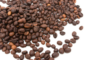 roasted coffee beans on a white background