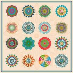 Set colored floral circular elements ornament