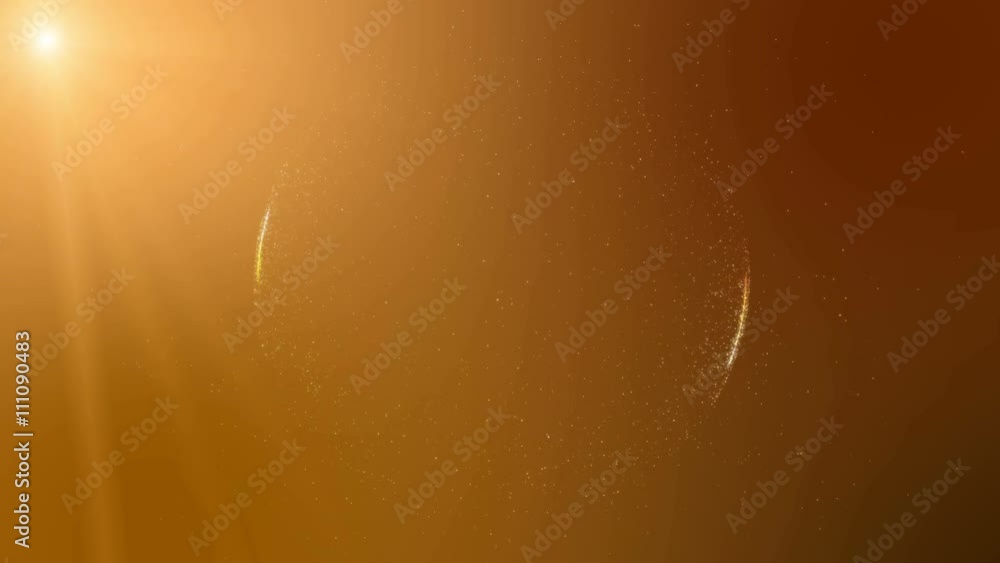 Poster abstract orange background intro with circular shape formed of small particles. light ray effect, uh