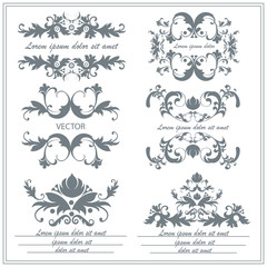 Set of decorative floral ornaments in victorian style