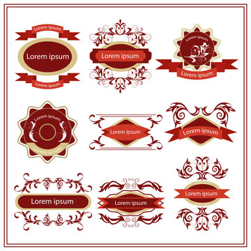 Set of stickers, emblems with floral patterns