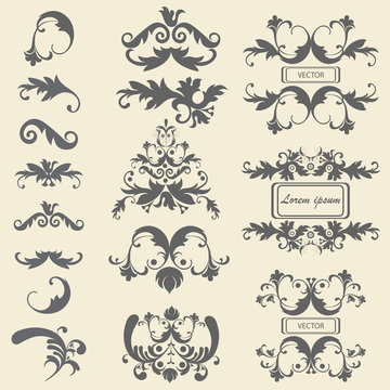 Set monograms, floral ornaments baroque style
