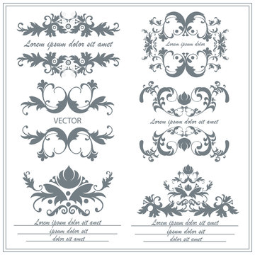 Set of decorative floral ornaments in victorian style
