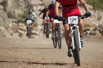 Papier Peint photo autocollant Vélo Mountain bikes in a competition, healthy lifestyle active athlete