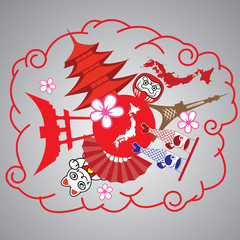 Beautiful Japan Travel Landmarks. Vector and Illustration..