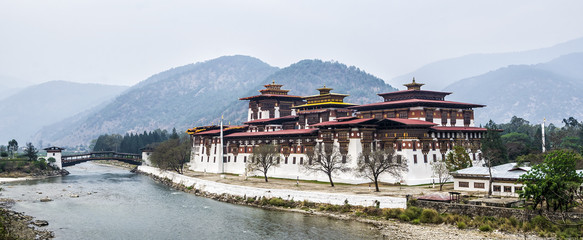 Punakha Dzong in Winter, Bhutan - Punakha Dzong or Pungthang Dewachen Phodrang (Palace of Great...