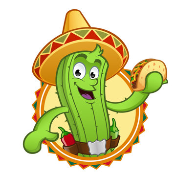Cactus con un taco mejicano en la mano