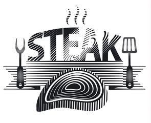 steak sign black and white