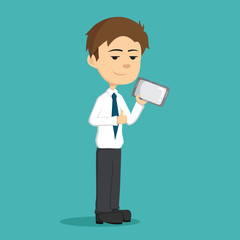 Handsome Businessman Show Phone Tablet