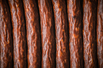 Background of smoked sausage Chorizo