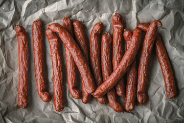 Smoked Chorizo sausage on a background of paper