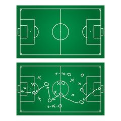 Soccer or football game strategy plan. Realistic blackboard. Vector illustration. Sport info graphics element.