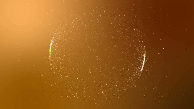 Abstract orange background intro with circular shape formed of small particles, UHD 4k 3840x2160
