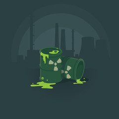 barrels of toxic substances. Pollution the environment radiation. Vector illustration background