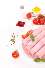 sliced pork ham and cherry tomato