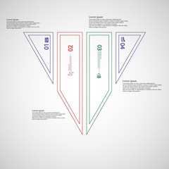 Triangle Illustration infographic template divided to four color parts created by double outlines