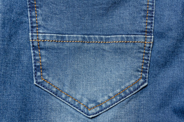 Close up jeans pocket. Denim blue background color