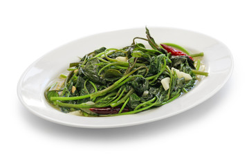stir fried sweet potato leaves with garlic, chinese taiwanese cuisine